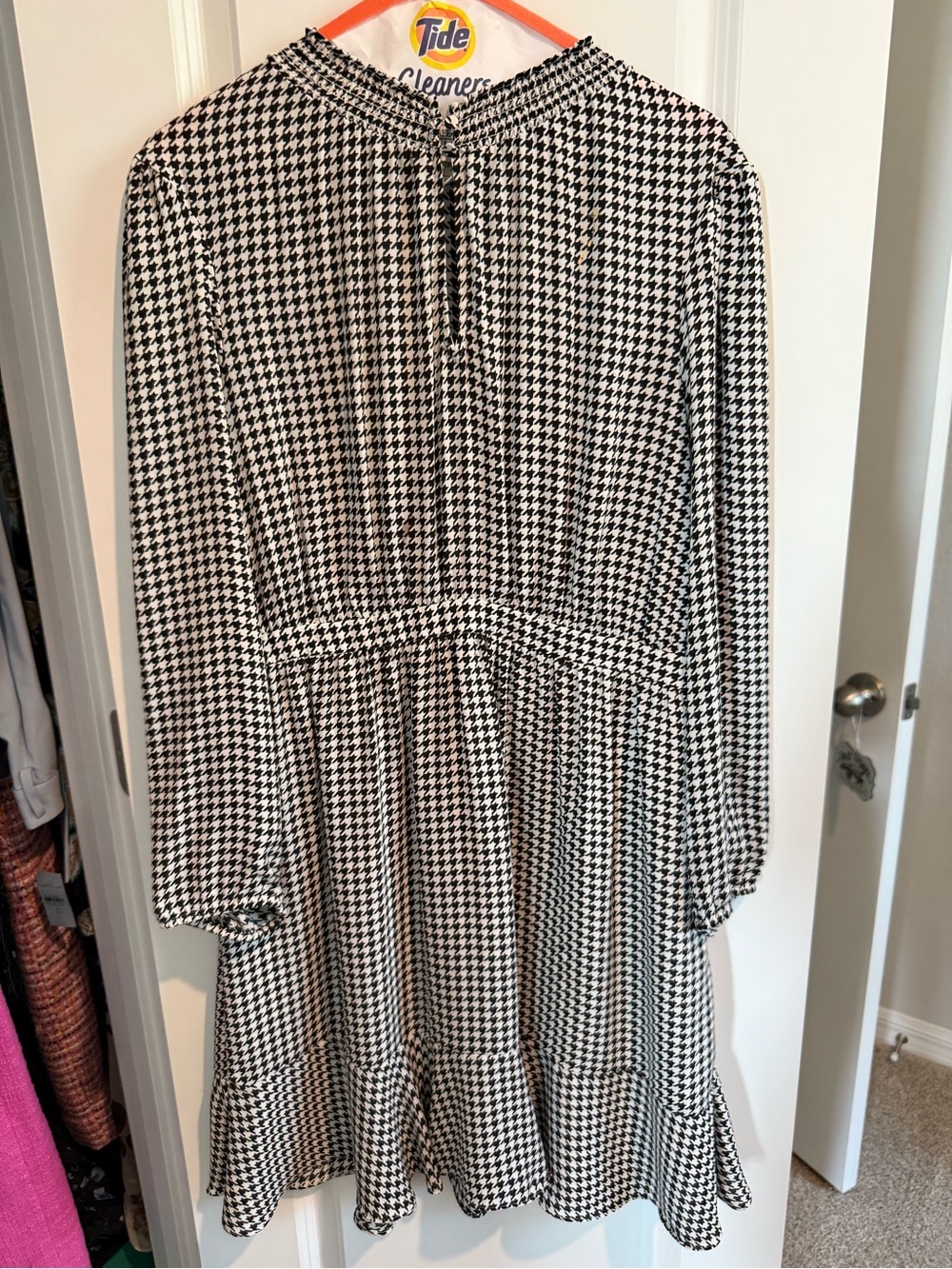 J. Crew Black & White Houndstooth Long Sleeve Dress